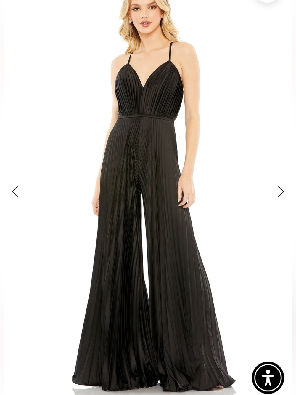 IEENA FOR MAC DUGGAL Pleated Plunge Neck Wide Leg Jumpsuit Black Size 12